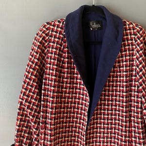 Chaqueta de tweed con estampado de pata de gallo, color rojo y azul, estilo vintage, de Hadley&#39;s, talla XL, clásica, abierta al frente