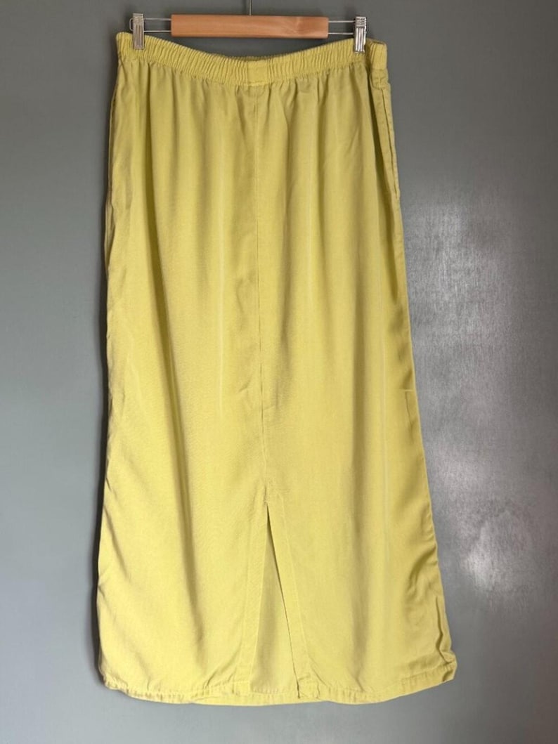 Vintage MISHI Women's XL Creamy Lime Maxi Skirt Tencel 90's Lagenlook Retro Boho image 8