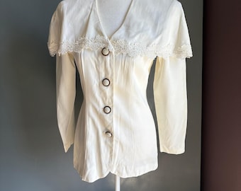 Vintage Women's 6 White Lace Collar Victorian Cottagecore 80's 90's Blouse Retro