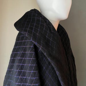 Vintage FREISS black purple diamond wool blend over coat womens M/L 60&#39;s/70&#39;s  retro heavy