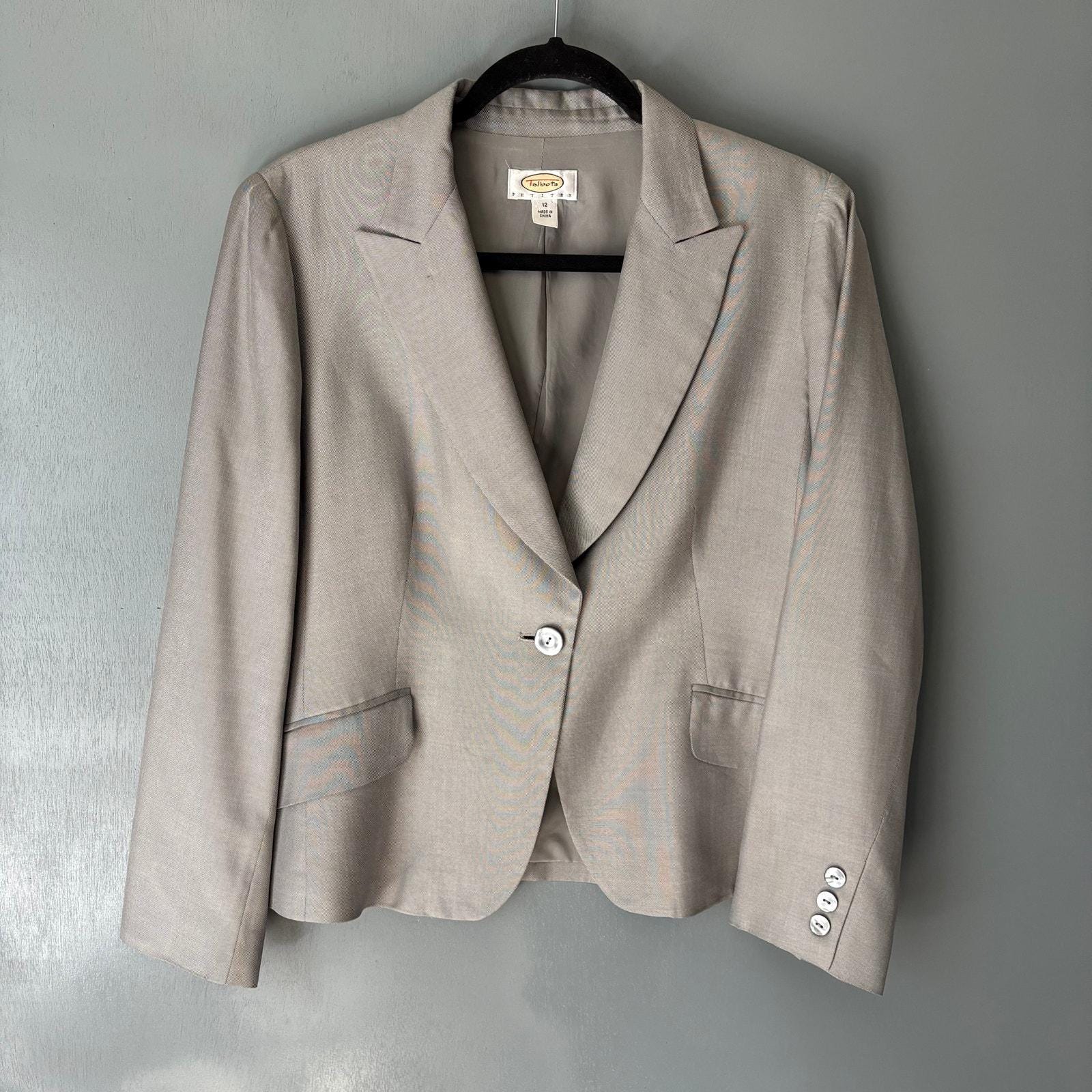 Blazer gris de un solo botón para mujer, talla 12, estilo preppy