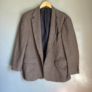 OSCAR De La RENTA Men&#39;s 46R Brown Houndstooth 100% Wool Single Breasted Blazer