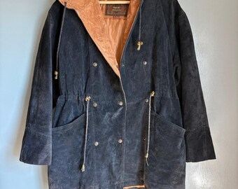 Vintage COMINT Men's Small Black Brown Suede Leather Anorak Jacket Western 80's