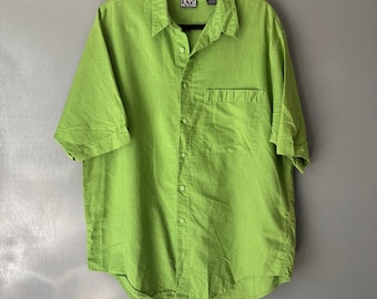 INTERNATIONAL CONCEPTS Women's Large Green Linen Blend Button Up Blouse Summer