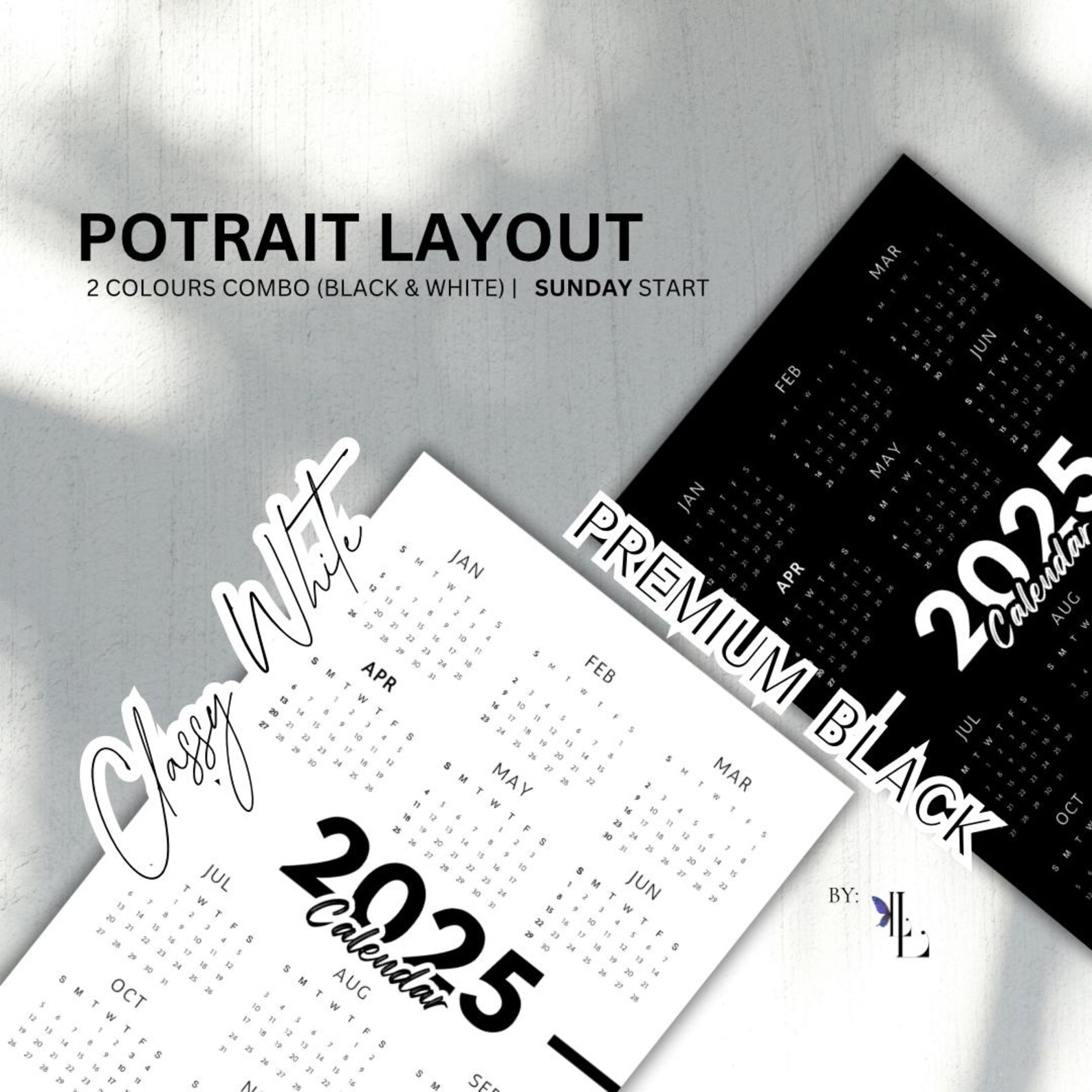 PRINTABLE 2025 CALENDAR : Premium Black and Classy White Potrait Layout ...