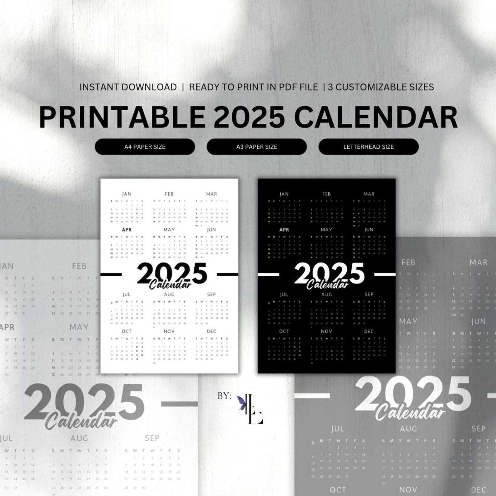 PRINTABLE 2025 CALENDAR : Premium Black and Classy White Potrait Layout ...