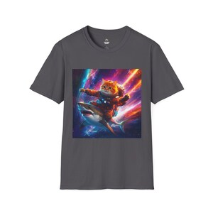 Cosmic Cat Shark T-Shirt, Fun Graphic Tee, Unisex Cartoon Shirt, Unique Gift for Cat Lovers, Perfect for Casual Outings, Birthday Gift