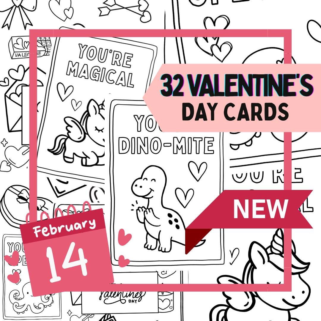 32 Valentine's Day Coloring Cards for Kids | Printable Valentine Cards ...