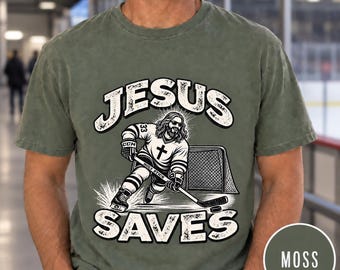 Jesus Saves Hockey Goalie T-Shirt | Christian Sports Retro
