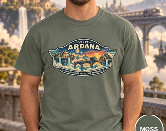 Visit Ardana T-shirt | Vintage Travel Badge, Fantasy City Landscape