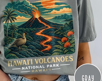 Hawaii Volcanoes National Park Volcano Illustration T-shirt | Lava Sunset Tee
