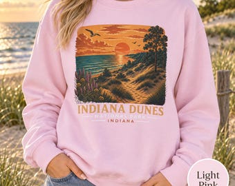 Indiana Dunes Sunset Beach Scene Sweatshirt | Lake Michigan Vintage Poster