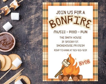 Bonfire Invitation Editable Campfire Night Invite Template