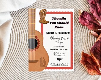 Boys Red Country Digital Birthday Invitation and Thank You Cards Template Morgan Wallen Theme Editable