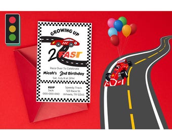 Two Fast 2nd Birthday Invitation, Race Car Digital Birthday Invite