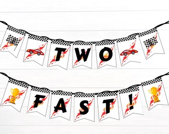 Banner de cumpleaños Dos rápidos Segundo cumpleaños Tema de coche Descarga digital