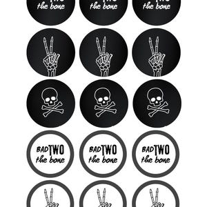 Bad Two the Bone Cupcake Toppers Second Birthday Printable