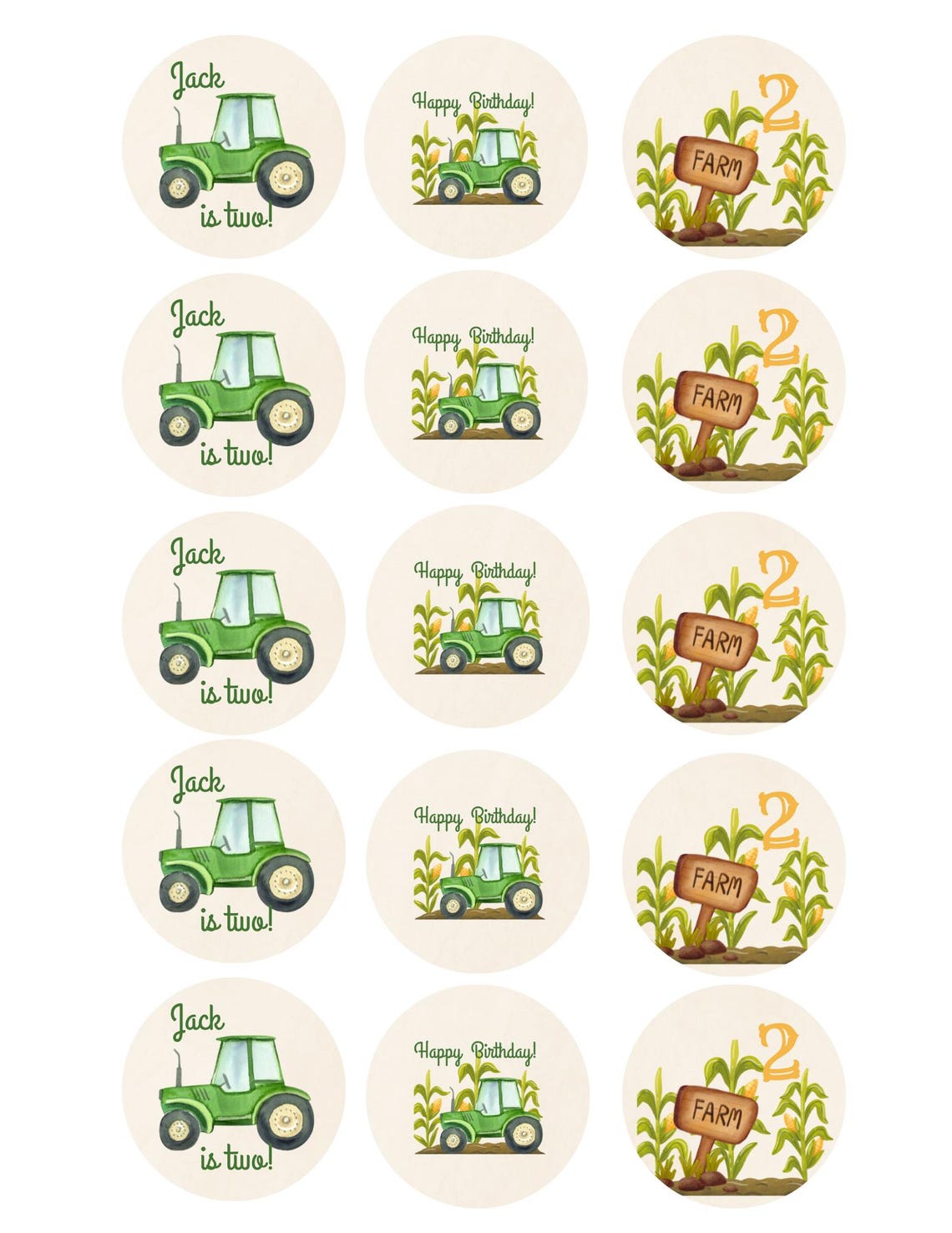Tractor Birthday Cupcake Toppers Circles Editable Printable - Etsy