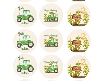 Tractor Birthday Cupcake Toppers Circles Editable Printable