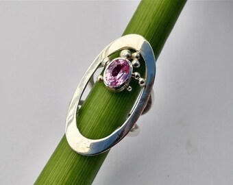 Ring pink tourmaline sterling silver oval pink gem by marc gounard OOAK unique