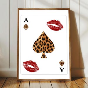 Playing Card Wall Art Trendy Leopard Retro Red Kiss Lips Ace Of Hearts Print Femme Fatale Print Apartment Aesthetic Cheetah Beige Download