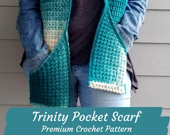 Crochet Trinity Pocket Scarf PDF Pattern with Photo Tutorial