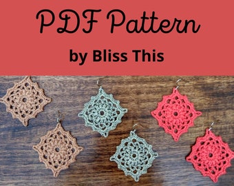 PDF Pattern: Crochet Earrings, Wildflower, Granny Square, Lace