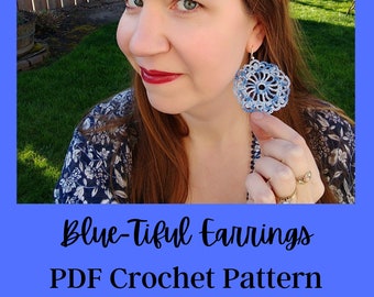 PDF Pattern: Crochet Earrings, Blue-tiful Earrings