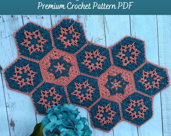 Blue Cohosh Crochet Hexagon Motif: Coaster, Tablemat, Earring Modifications in one pdf pattern