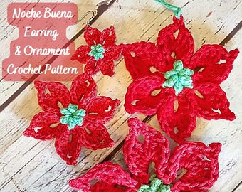 Noche Buena Christmas Earring and Ornament Crochet Pattern, Decoration, Coaster, Home Decor