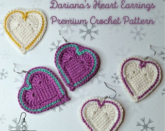 PDF Pattern: Crochet Earrings, Dariana's Heart, Valentine's Day Jewelry