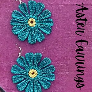 PDF Pattern in English: Crochet Earrings, Flower, Aster, Motif, Simple Stitch, Tunisian
