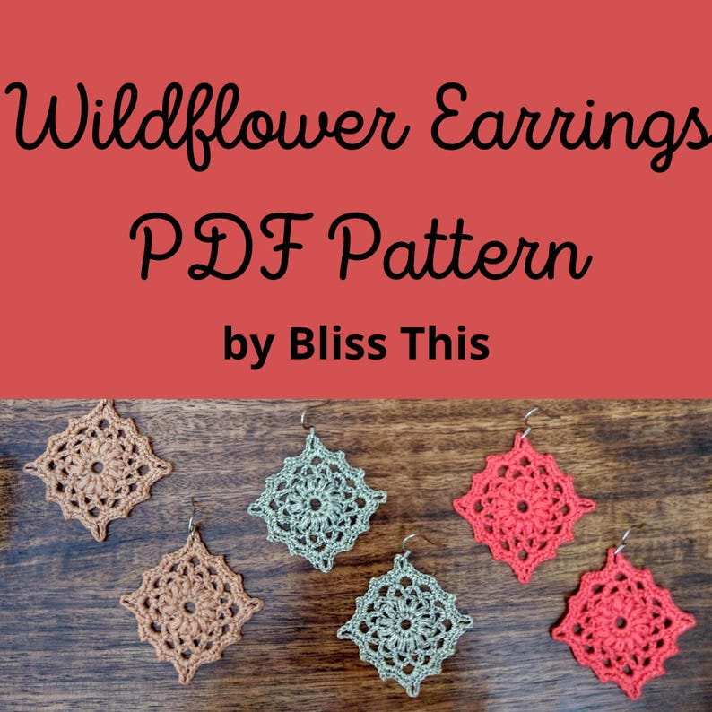 PDF Pattern: Crochet Earrings, Wildflower, Granny Square, Lace image 1