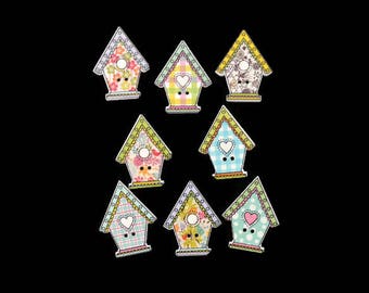 Birdhouse Buttons, Bird Theme Buttons, Spring Buttons, Novelty Buttons, Animal Theme Buttons, Embellishment Button, Cottage Buttons