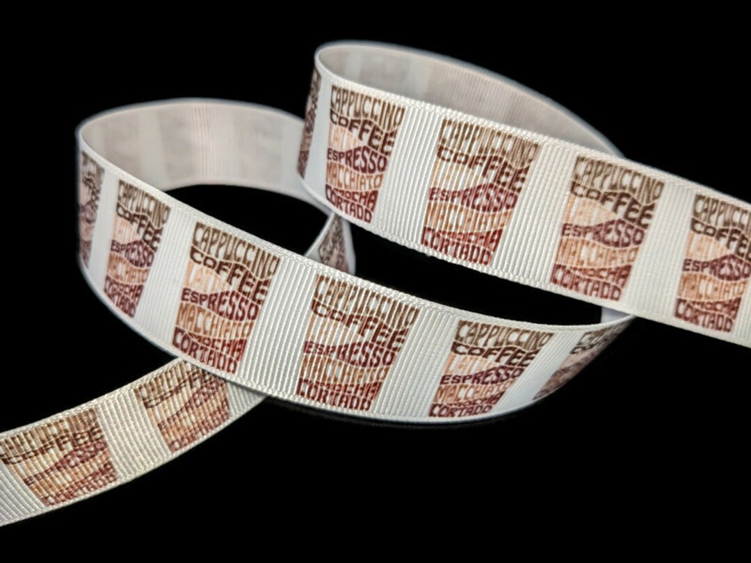 Coffee Types in Cup Shape 1 Printed Grosgrain Ribbon, Latte Lover Gift ...