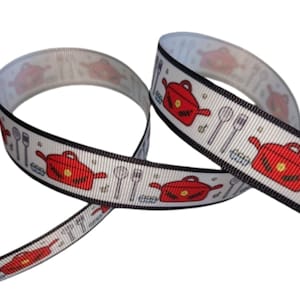 Cooking Kitchen Theme 7/8&quot; Printed Grosgrain Ribbon, Mother&#39;s Day Trim, Foodie Birthday Gift Decor