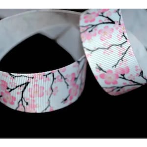 Pink Cherry Blossom 1&quot; Printed Grosgrain Ribbon, Spring Floral Trim, Mother&#39;s Day Gift Tie