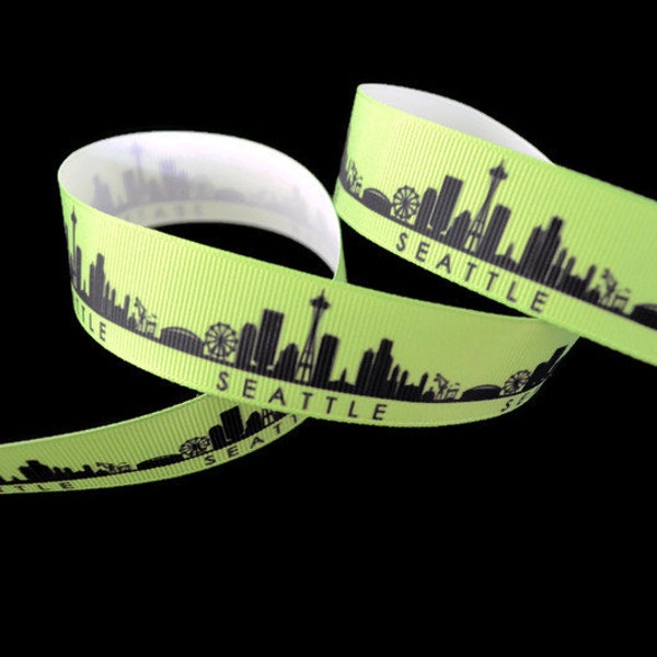 Seattle WA Skyline 1" Printed Grosgrain Ribbon, WA Pride Ribbon, City Outline Ribbon, Emerald City Ribbon, USA Ribbon, State Ribbon