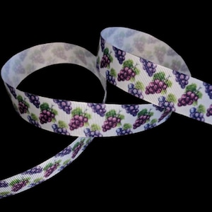Purple Grapes 7/8&quot; Printed Grosgrain Ribbon, Retirement Party Supply, Vacation Trim, Beverage Ribbon
