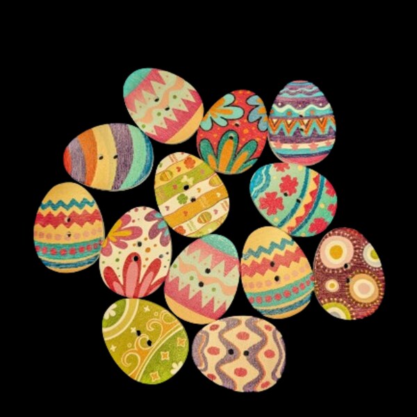 Multicolored Assorted Easter Egg Wood Sewing Buttons, Spring Accent Trim