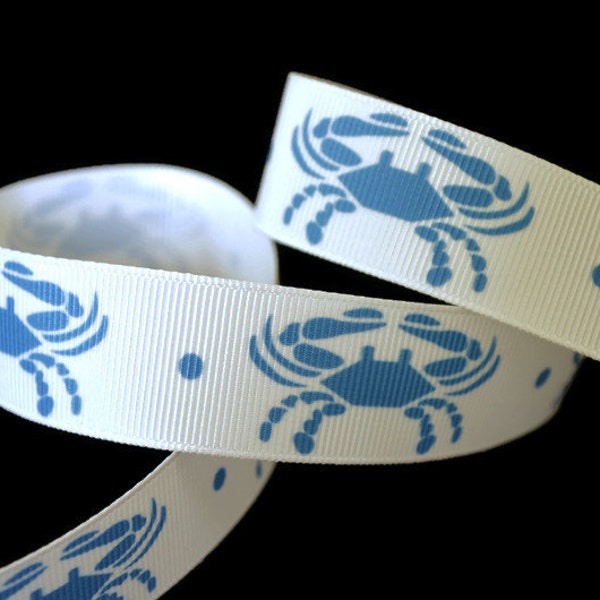 Blue Crab 7/8" Printed Grosgrain Ribbon, Sea Life Ribbon, Maryland Pride Ribbon, Coastal Ribbon, MD Ribbon, Shell Fish Ribbon, Foodie Ribbon