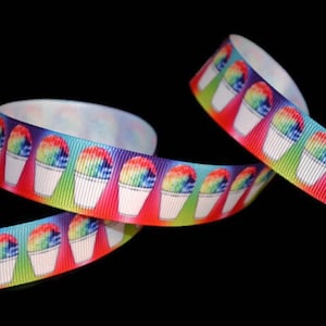 Rainbow Snow Cone Summer Dessert 7/8&quot; Printed Grosgrain Ribbon, Carnival County Fair Ribbon, Ice Cream Wreath Supply