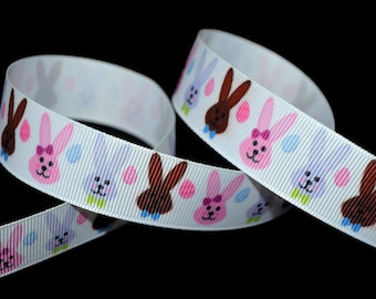 Easter Bunny Rabbit 7/8" Printed Grosgrain Ribbon, Chocolate Bunny Ribbon, Easter Egg Ribbon, Spring Ribbon, Holiday Ribbon, Seasonal Ribbon