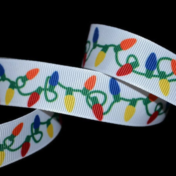 Christmas Light String 7/8" Printed Grosgrain Ribbon, Holiday Ribbon, Wreath Ribbon, Merry Ribbon, String Light Ribbon, Trailer Park Ribbon