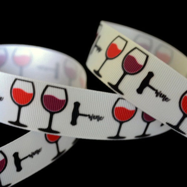 Wine Glass 1" Printed Grosgrain Ribbon, Alcoholic Ribbon, Culinary Ribbon, Foodie Ribbon, Beer Ribbon, Wine Love Ribbon, Wine Tasting Ribbon