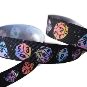 Gaming Dice 1" Printed Grosgrain Ribbon, Role Playing Game Ribbon, Super Hero Ribbon, Cosplay Ribbon, D20 Ribbon, Geek Ribbon, Nerd Ribbon