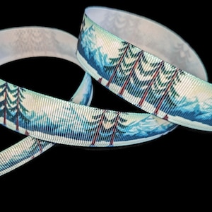 Mountain Scene 7/8&quot; Printed Grosgrain Ribbon, Recreation Ribbon, Hiking Ribbon