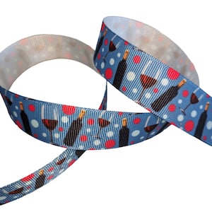 Polka Dot Wine Glass Bottle 7/8&quot; Printed Grosgrain Ribbon, Retirement Party Supply, Vacation Trim, Beverage Ribbon