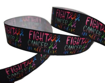 Fight Cancer In All Colors 1" Printed Grosgrain Ribbon, Awareness Ribbon, Memorial Ribbon, Warrior Ribbon, Breast Cancer Ribbon