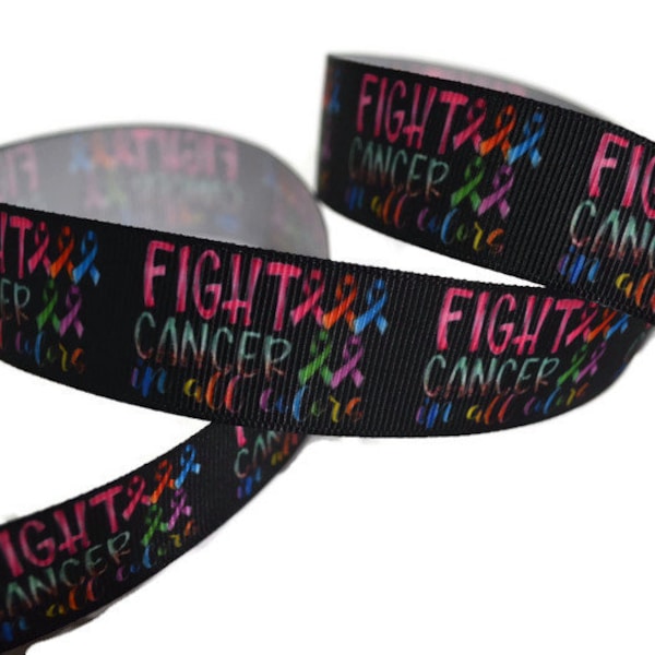 Fight Cancer In All Colors 1" Printed Grosgrain Ribbon, Awareness Ribbon, Memorial Ribbon, Warrior Ribbon, Breast Cancer Ribbon